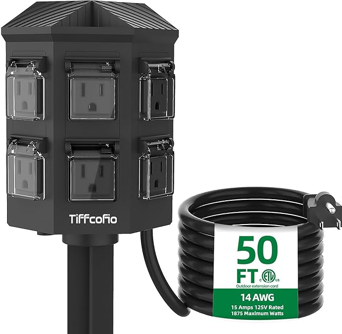 TiFFCOFiO Outdoor Power Strip Weatherproof, 50 FT Extension Cord by TiFFCOFiO