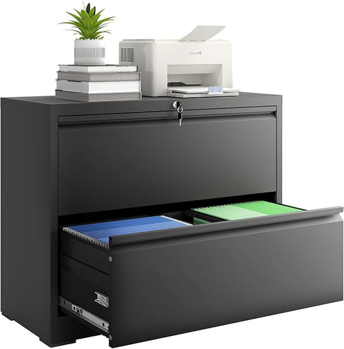 2 Drawer File Cabinet with Lock, Lateral Filing Cabinets, Metal Storage Filing by Unknown