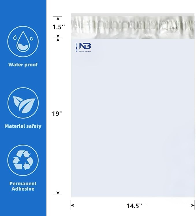 NB 14.5x19 Inch – 500 Pcs White Poly Mailers Strong Adhesive Self-Seal Shipping - Image 2