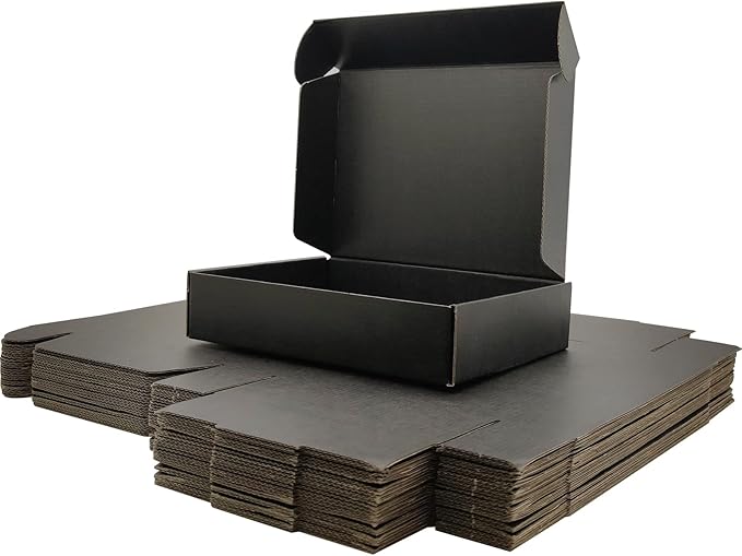 Small Black Shipping Boxes for Small Business Pack of 25-9x6x2 inches Cardboard by Lmuze