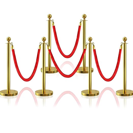 6Pcs Gold Stanchion Post Queue Velvet Ropes and Posts by SuiROYI