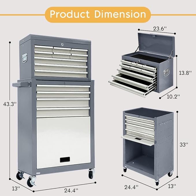 13-Drawer Rolling Tool Chest, 2 in 1 Side-Opening Tool Chest, Tool Box - Image 3