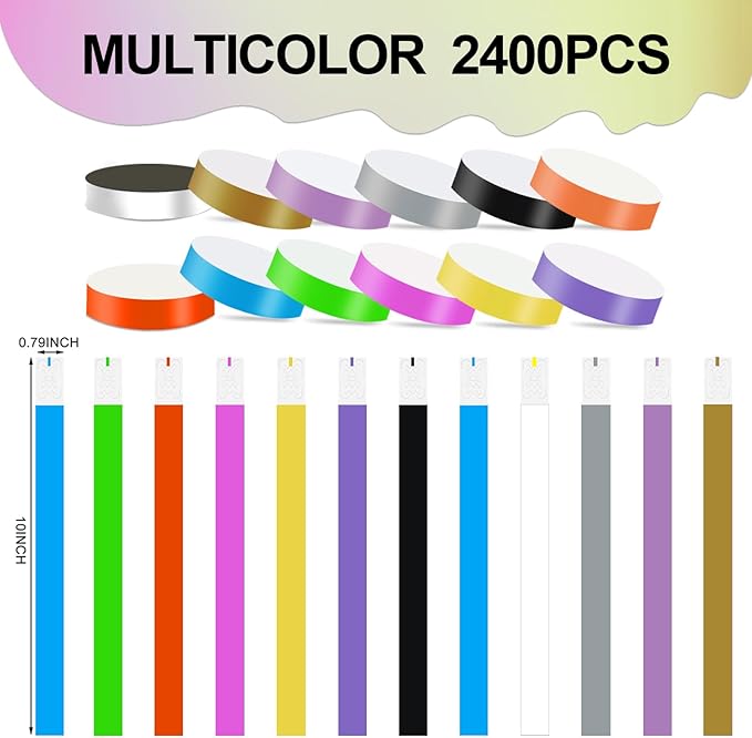2400 Packs Paper Wristbands for Events, 12 Colors Waterproof Neon Party - Image 2