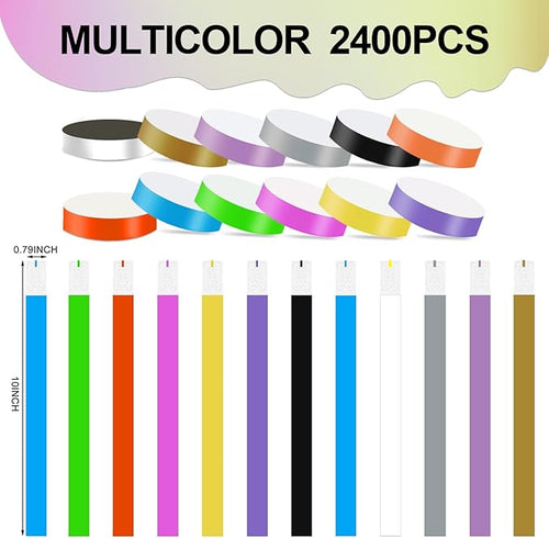 2400 Packs Paper Wristbands for Events, 12 Colors Waterproof Neon Party - Image 2