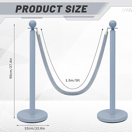 Ferraycle 4 Pcs Stainless Steel Stanchions Post Queue 38 Inch, 5 ft Velvet Rope - Image 2