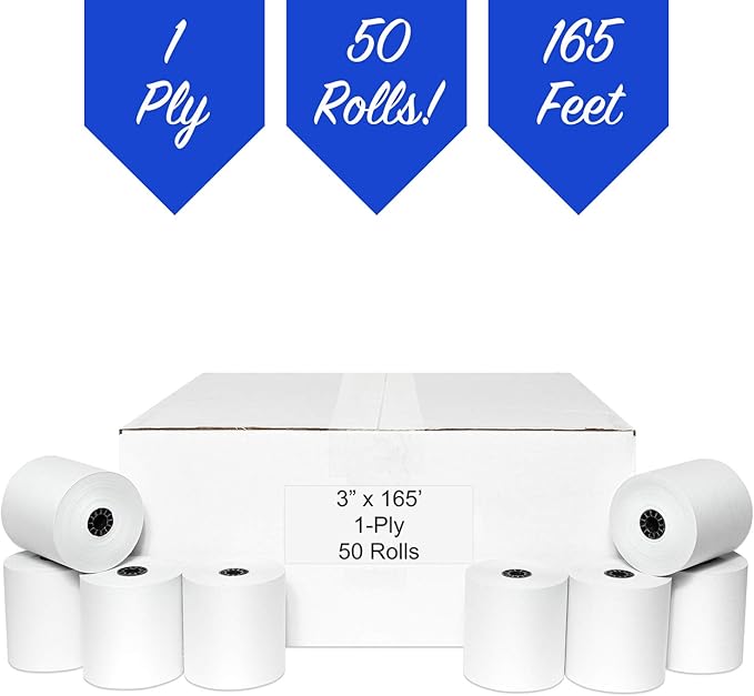 3" x 165' CASH REGISTER ROLLS, 1 PLY BOND PRINTER POS PAPER ROLL 50 ROLLS/CASE - Image 5
