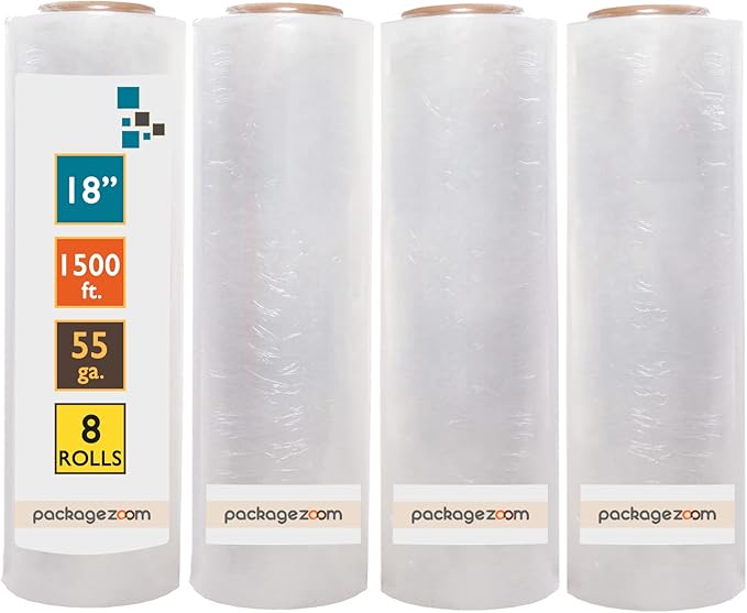 8 Rolls 18" x 1500 Ft Stretch Wrap Heavy Duty, Industrial Strength Shrink Wrap by packagezoom