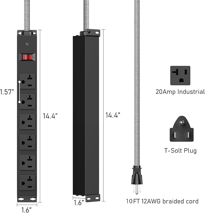 Heavy Duty Power Strip 20 amp Surge Protector, Wall mountable Power Strip - Image 4
