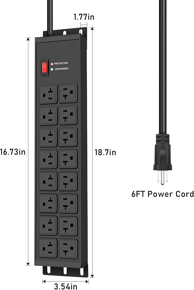 JUNNUJ Heavy Duty 20 Amp Power Strip 4800J, 16 Outlets 12 Gauge Garage - Image 7