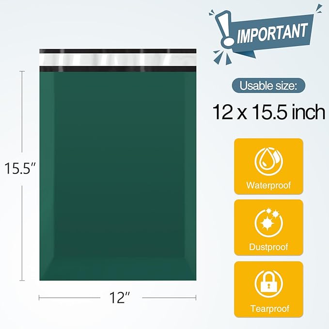 Famagic 200pcs Poly Mailers 12x15.5 Inch Shipping Bags Ultramarine Green - Image 2