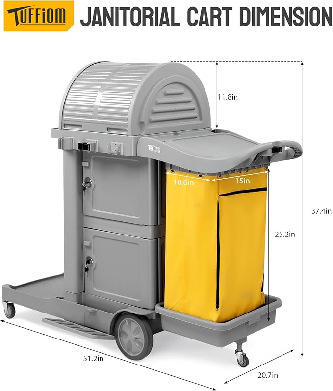 TUFFIOM Janitorial Cart on Wheels, 3 Shelf Commercial Cleaning Cart - Image 7