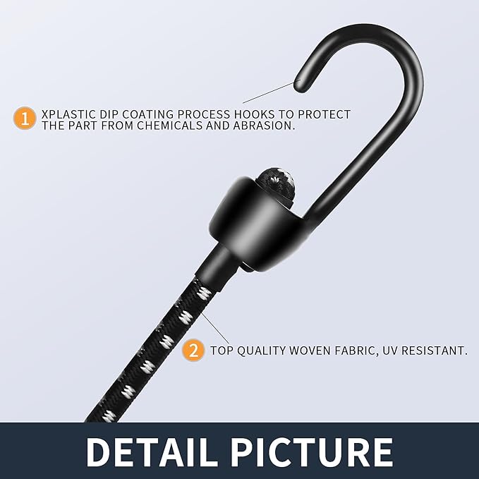 Adjustable Bungee Cords with Hooks 48 in, 8 Pack, Heavy Duty, Natural Rubber - Image 4