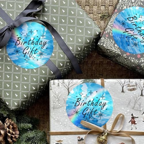 2-Inch Round Holographic Thermal Sticker Labels, with Rainbow Wave & Glitter Design, for Every Tags, Custom DIY Logo Applications, Waterproof and Tear-Resistant, Ocean Blue(200Pcs/Roll) - Image 5