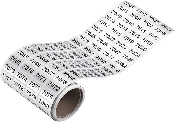 MECCANIXITY 7001 to 8000 Consecutive Number Stickers Inventory Label Black by MECCANIXITY
