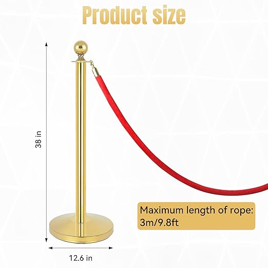 2Pack Stainless Steel Stanchion Posts 9.8ft Red Velvet Rope Suitable - Image 7