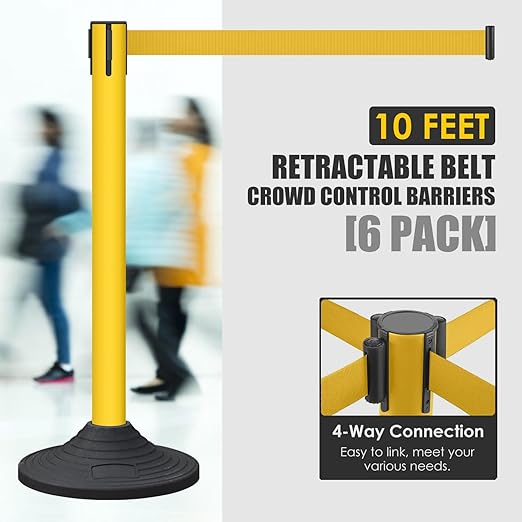 6 Pack Premium Crowd Control Stanchion Set, Heavy-Duty Base, Safety Rope - Image 2