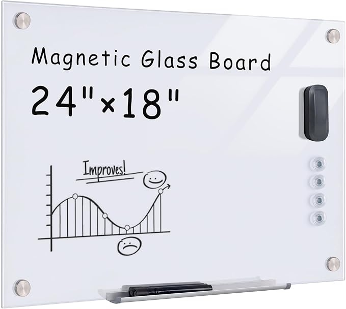 Mifuro Magnetic Glass Whiteboard，24"x18" Wall Mounted Frameless Dry Erase Board by MifuroOfficeProduct