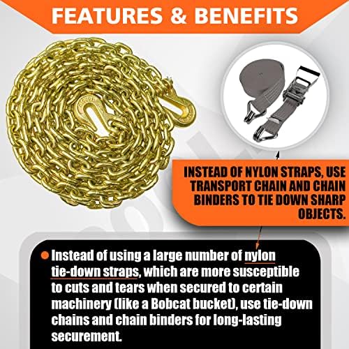 YATOINTO G80 Transport Binder Chain 5/16 Inch x 20 Foot Safety/Binder Chain with Clevis Grab Hooks 4,900 lbs Safe Working Load Logging Chain for Transporting Towing Tie Down Binding Equipment - Image 5