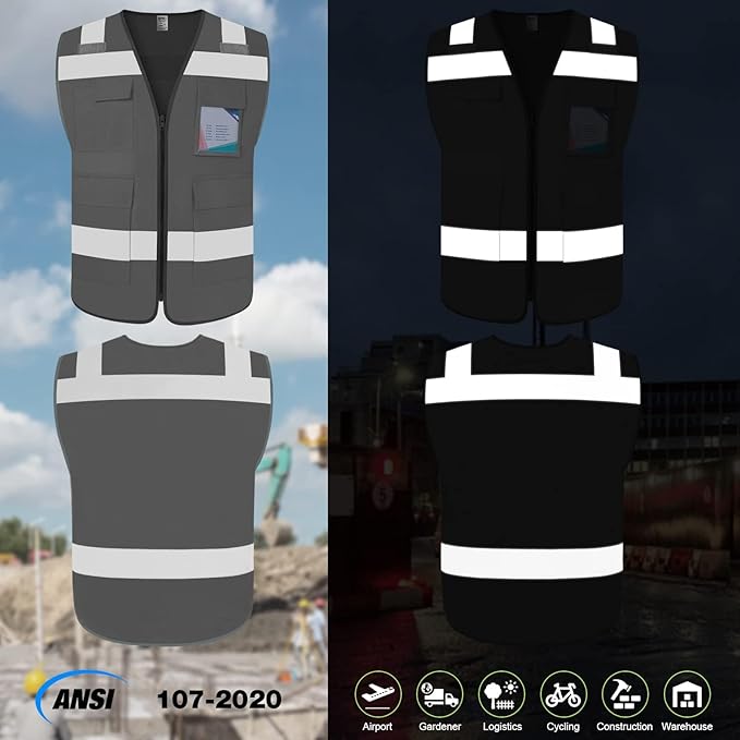 TCCFCCT Hi Vis Vest 5 Pockets High Visibility Reflective Safety Vest - Image 2