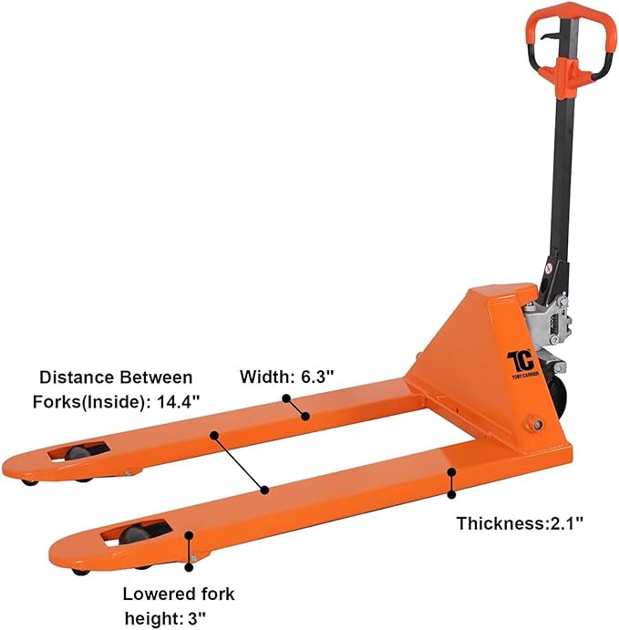 T Tory Carrier Pallet Jack, 5500 Lb. Capacity 27 x 48 Forks Mannual Pallet Truck - Image 3