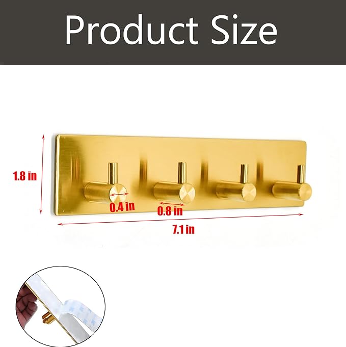Kingdong Key Holder for Wall 304 Stainless Key Hooks Adhesive Key Holder Wall - Image 2