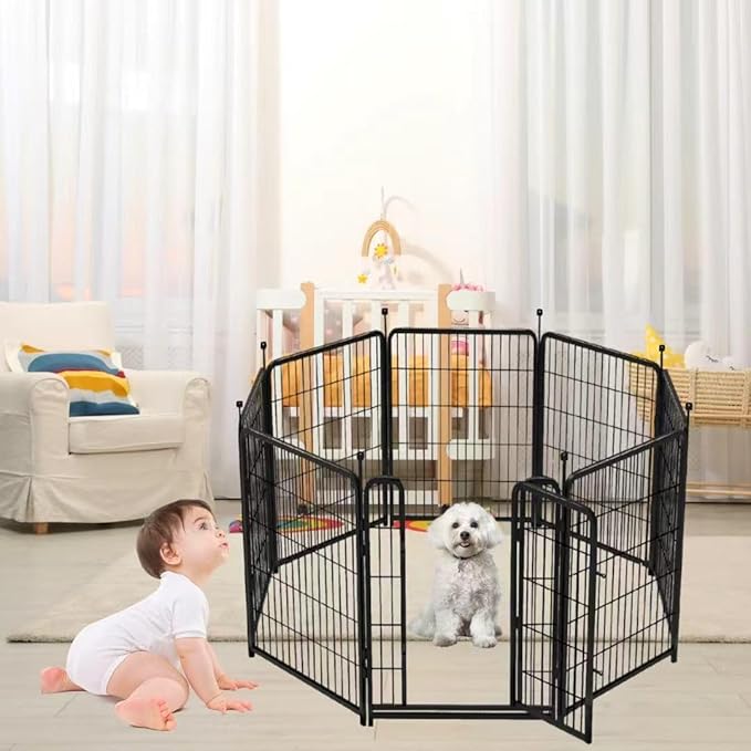 8 Panels Garden Fence with Gate, 48 in X17.7 Ft Wide Door Low Threshold - Image 5