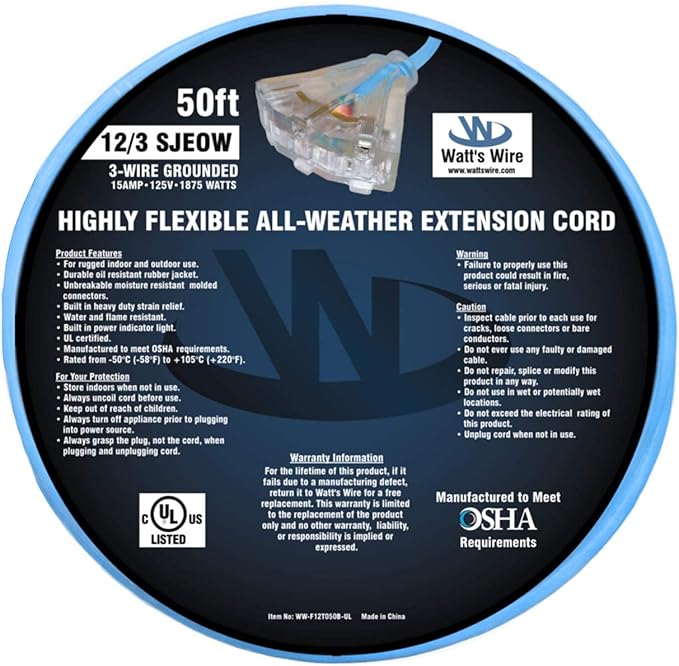 50 ft Extreme Cold Outdoor Extension Cord Waterproof - Image 6