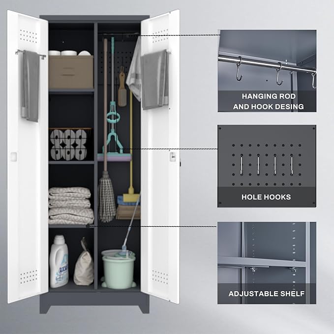 LUCYPAL Metal Garage Storage Cabinet, Broom Closet Storage Cabinet - Image 5
