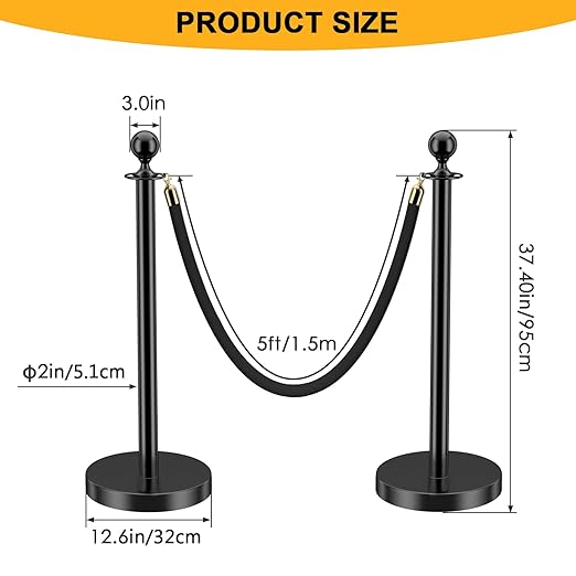 LOVMOR 6PCS Stanchion Post, Crowd Control Barriers, 5 ft Black Velvet Rope Red - Image 7
