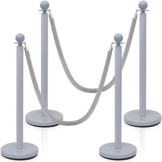 Ferraycle 4 Pcs Stainless Steel Stanchions Post Queue 38 Inch, 5 ft Velvet Rope by Ferraycle