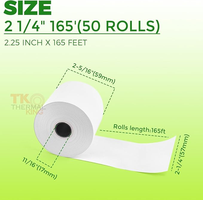 2 1/4" x 165' Thermal Paper, POS Receipt Paper - Image 2