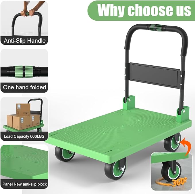 WUD Push Cart, Folding Mobile Platform Trolley, Thickened and Reinforced - Image 5