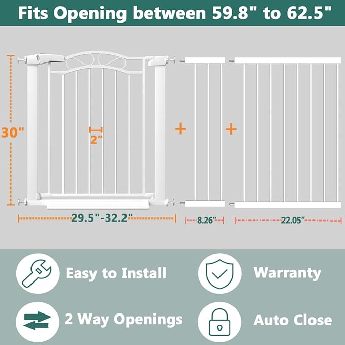 Fairy Baby 59.8"-62.6" Extra Wide Press Mounted Baby Gate Indoor - Image 2