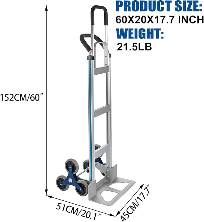 2 in 1 Aluminum Hand Truck 650 lb Capacity, Heavy Duty Stair Climbing Cart - Image 7