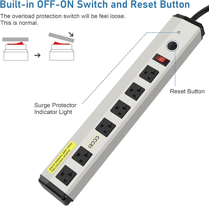 CCCEI Heavy Duty Power Strip Surge Protector 20 Amp, High Amp Industrial Shop - Image 6