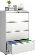 4 Drawer File Cabinet with Lock, Lateral Filing Cabinets, Metal Storage Filing by Unknown