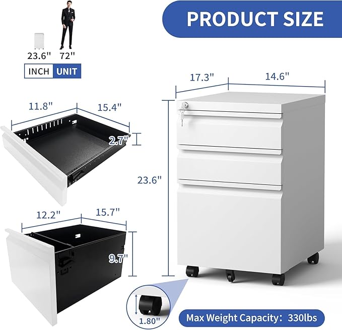 3 Drawer File Storage Cabinet, File Cabinets - Image 3