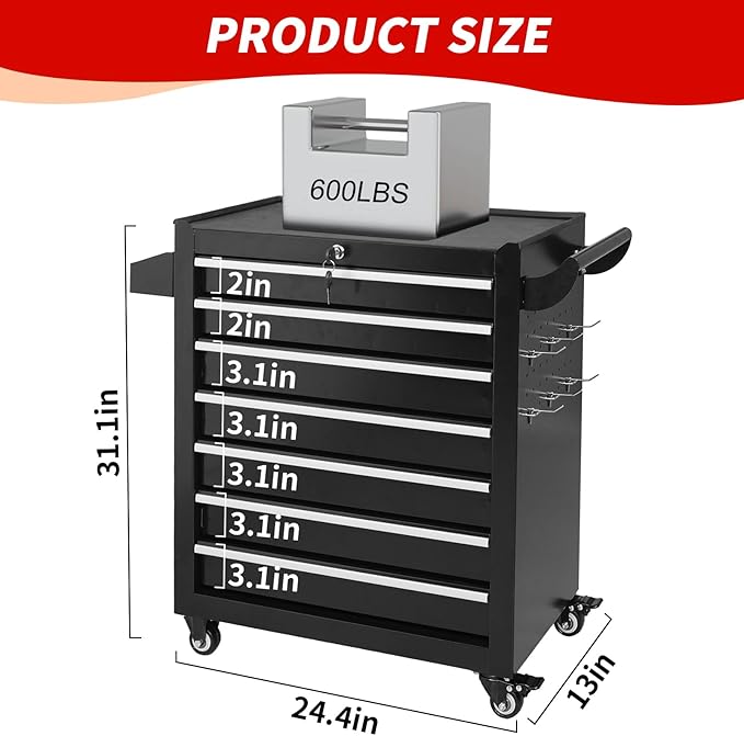 7-Drawer Tool Chest on Wheels, Rolling Metal Toolbox - Image 2