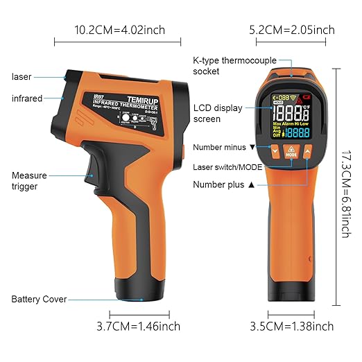 -40℉ to 1922℉ TEMIRUP Infrared Thermometer Temperature Gun - Image 9
