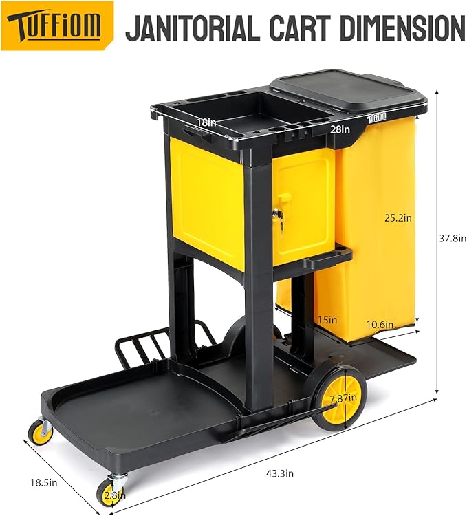 TUFFIOM Janitorial Cart with Key-Locking Cabinet, 3-Shelf Commercial Cleaning - Image 5