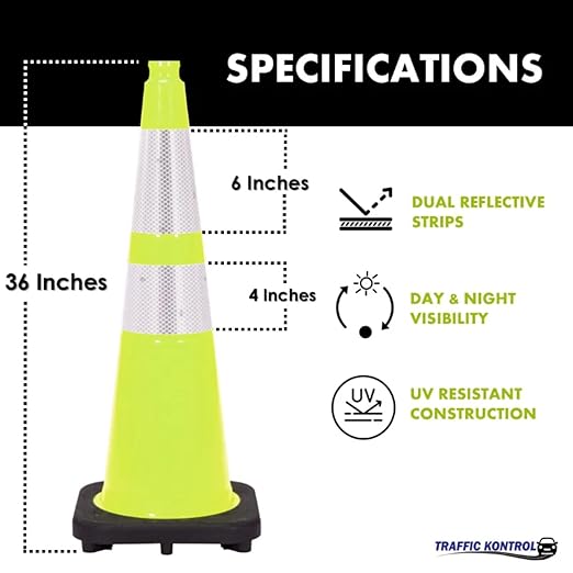 130 Pack 36" Inch Lime Traffic Safety Cones - Image 3