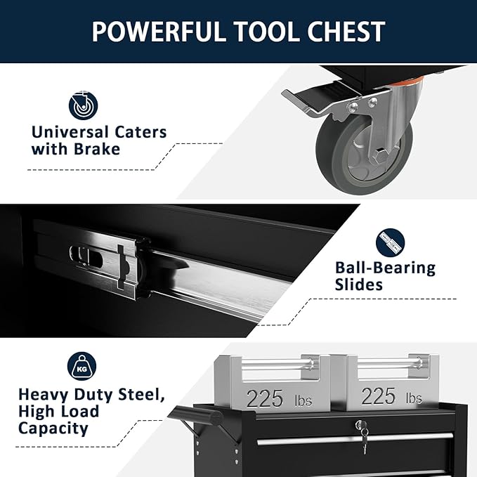 5-Drawer Metal Rolling Tool Chest - Image 3