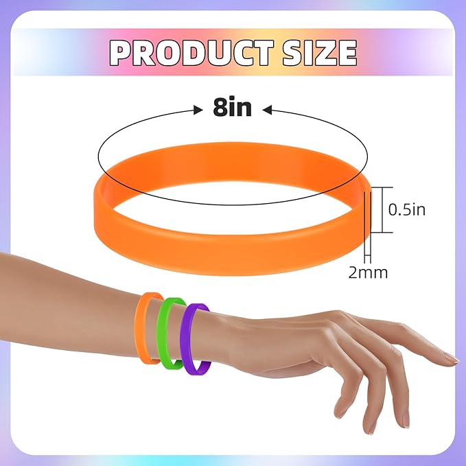 100 Pieces Colored Silicone Wristbands Bulk Rubber Bracelets, Plain Rubber - Image 3