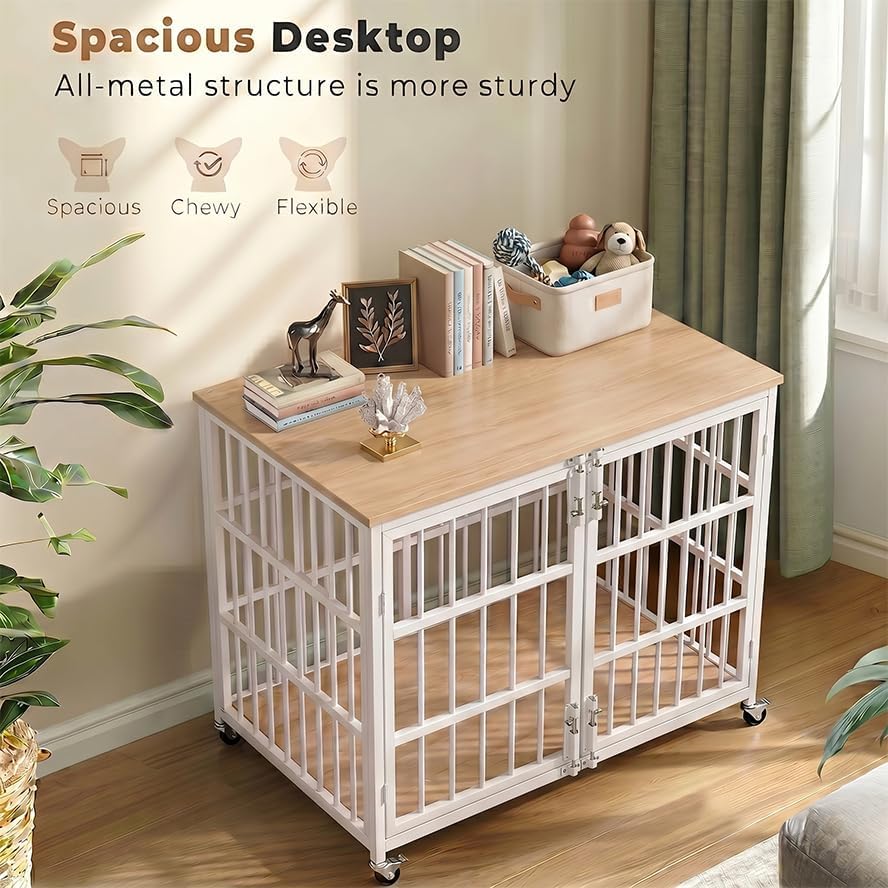 BOLDBONE 38 inch Dog Crate Furniture, Heavy Duty Dog Kennel Indoor for Large Dogs, Escape-Proof and Chew-Proof Wooden Dog Cage for high Anxiety Dog, Decorate House as TV Stand, End Table, White Oak - Image 3