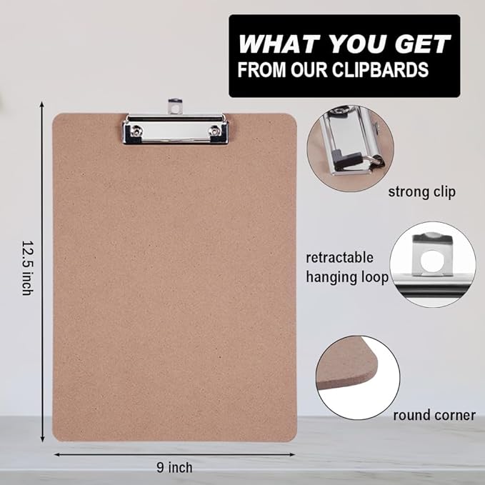 Clipboards Bulk, Woswel Hardboard Office Clipboards 48 Pack, 9 X 12.5 Inch - Image 2