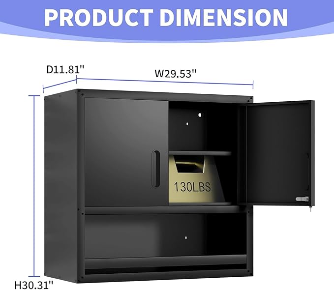 Metal Garage Wall Cabinet with Lock, Wall Mounted Metal Storage Cabinets with - Image 3