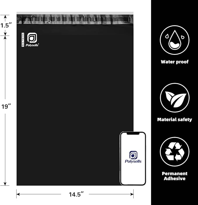 POLYSELLS 500 pcs 14.5x19 Inches Black Poly Mailers Shipping Envelopes - Image 2