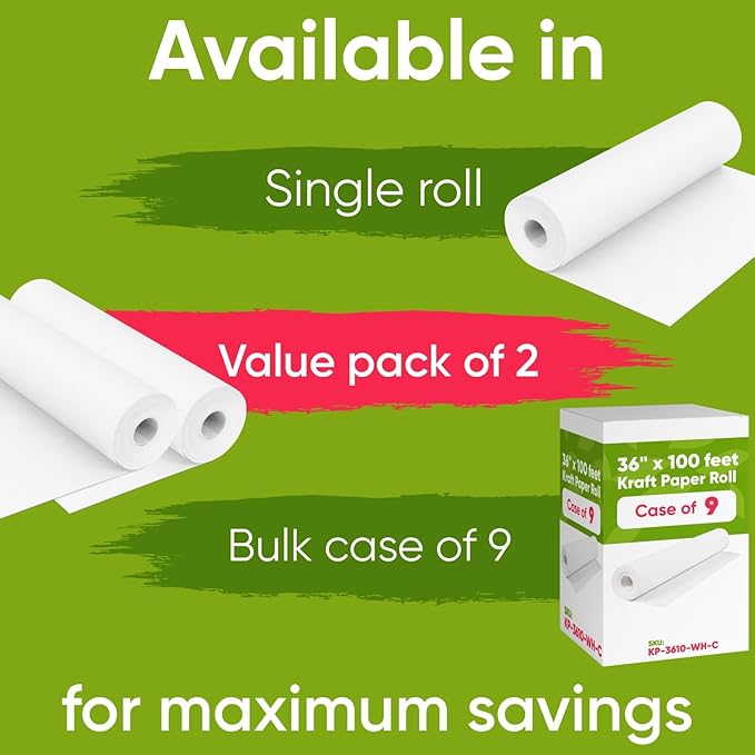 36" x 1200" White Kraft Paper Roll, 45 lbs Thickness, Made in USA Colored Craft - Image 2