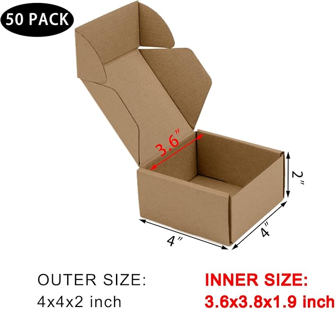 50 Pack 4x4x2 Inches Small Shipping Boxes, Moving Mailing Packing Box - Image 2