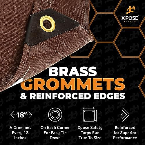 8' x 10' Heavy Duty Brown Poly Tarp with 10-Pack 15" (23” Max Stretch) Bungee Cords – Waterproof, UV Resistant, Rip Proof, Reinforced Edges, Grommets, and Durable Tie Down Straps – by Xpose Safety - Image 4